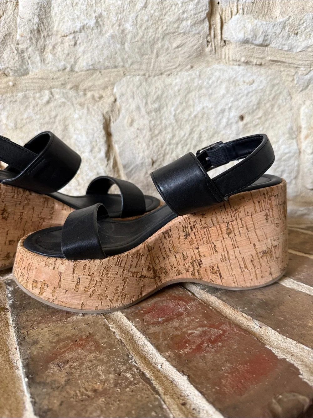 Charlotte Russe Black Cork Platform Sandals - Women's Comfortable Summer Wedges - Picture 6 of 8